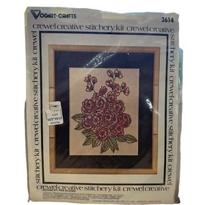 New Vintage 1970 Vogart Crafts Crewel Kit Pink Blooms Kit No 2614 Crewel